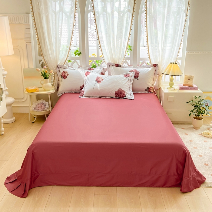 91家纺网 家纺一手货源 找家纺 红淳家纺 2025新款13376全棉活性印花单品枕套 尤拉-粉