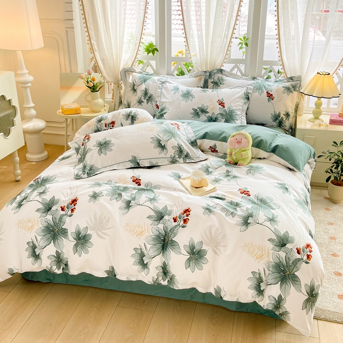 91家纺网 家纺一手货源 找家纺 红淳家纺 2025新款13376全棉活性印花单品枕套 清风花影