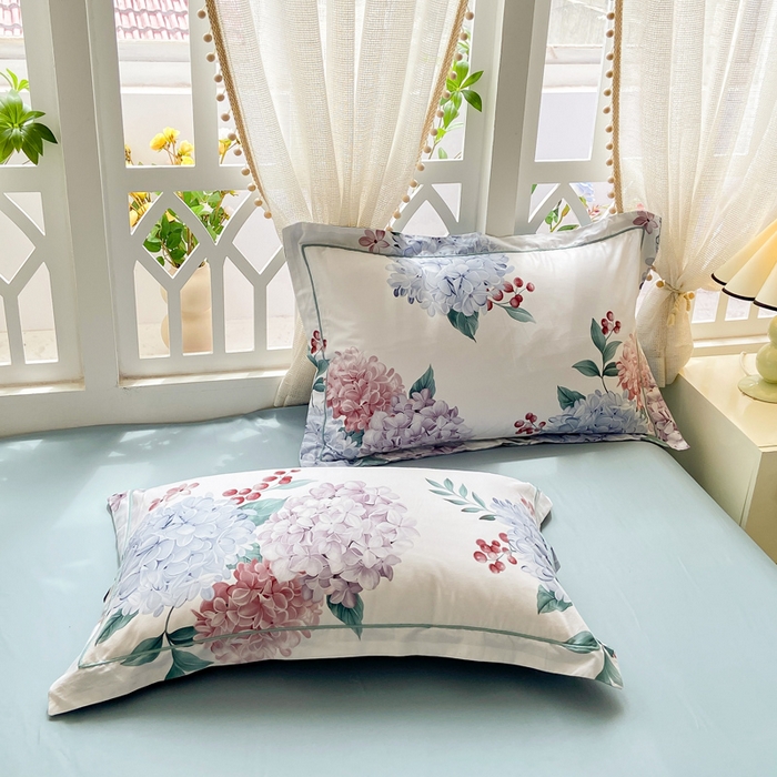 红淳家纺 2025新款13376全棉活性印花单品枕套 蓝盈绣球