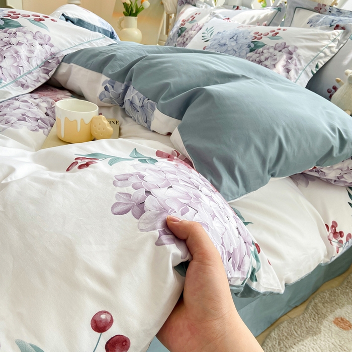 91家纺网 家纺一手货源 找家纺 红淳家纺 2025新款13376全棉活性印花单品枕套 蓝盈绣球