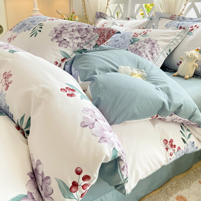 91家纺网 家纺一手货源 找家纺 红淳家纺 2025新款13376全棉活性印花单品枕套 蓝盈绣球