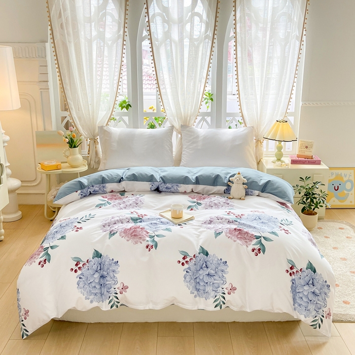 91家纺网 家纺一手货源 找家纺 红淳家纺 2025新款13376全棉活性印花单品枕套 蓝盈绣球