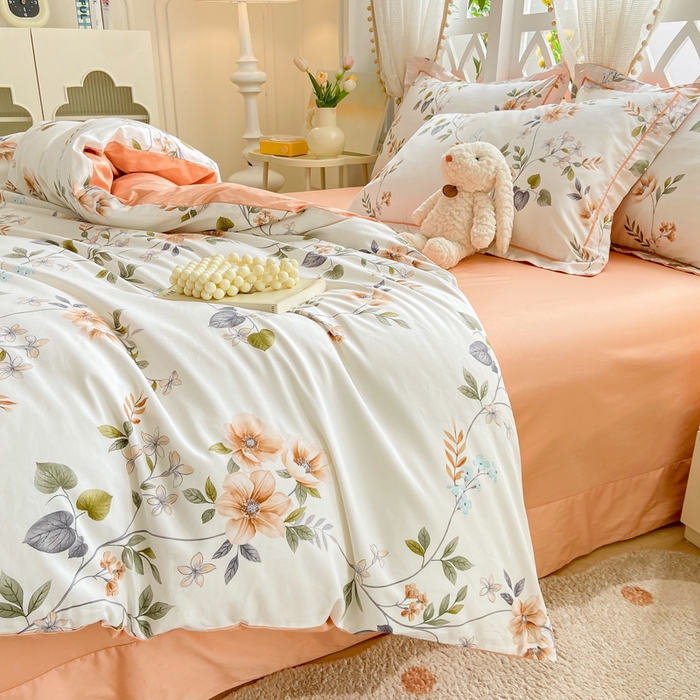 91家纺网 家纺一手货源 找家纺 红淳家纺 2025新款13376全棉活性印花单品枕套 木槿-白