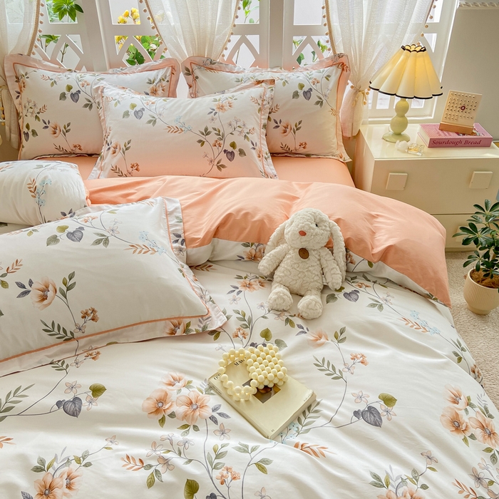 91家纺网 家纺一手货源 找家纺 红淳家纺 2025新款13376全棉活性印花单品枕套 木槿-白