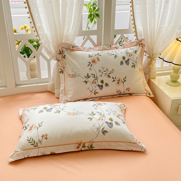 红淳家纺 2025新款13376全棉活性印花单品枕套 木槿-白