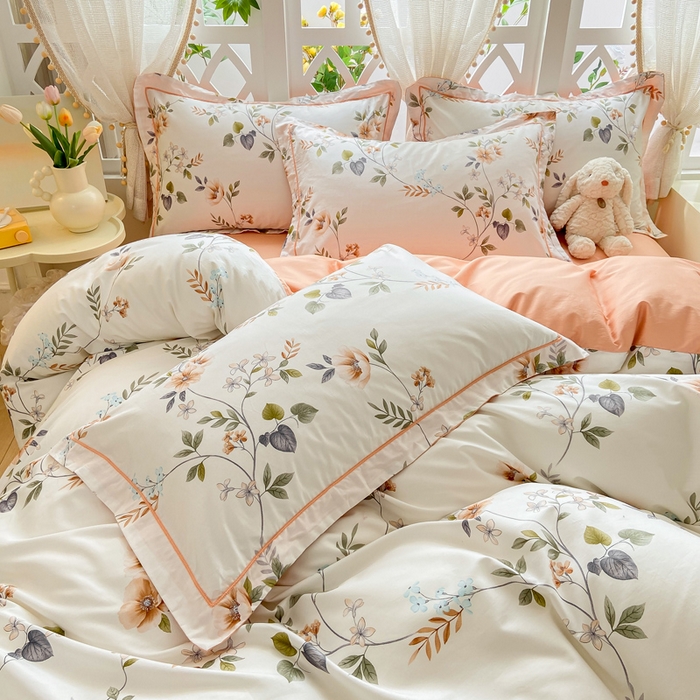 91家纺网 家纺一手货源 找家纺 红淳家纺 2025新款13376全棉活性印花单品枕套 木槿-白