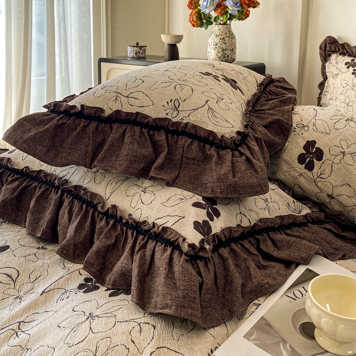 91家纺网 家纺一手货源 找家纺 仟网汇 2025新款复古风亚麻原麻花边四件套 写意