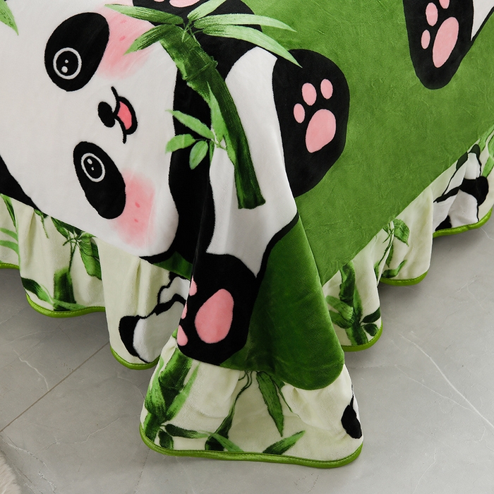 91家纺网 家纺一手货源 找家纺 静缘分 2025新款230克特厚8.5斤牛奶绒金貂绒床裙款保暖四件套-熊猫抱竹