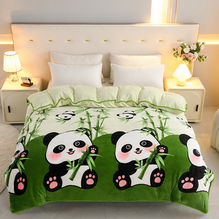 91家纺网 家纺一手货源 找家纺 静缘分 2025新款230克特厚8.5斤牛奶绒金貂绒床裙款保暖四件套-熊猫抱竹