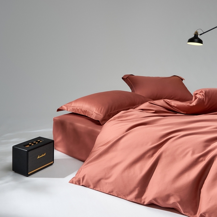 91家纺网 家纺一手货源 找家纺 红淳家纺 2025新款50s长绒棉纯色四件套及单品-四件套 秋香红