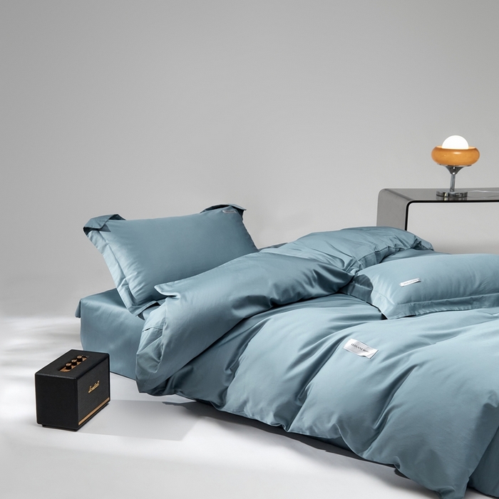 91家纺网 家纺一手货源 找家纺 红淳家纺 2025新款50s长绒棉纯色四件套及单品-四件套 海茵蓝