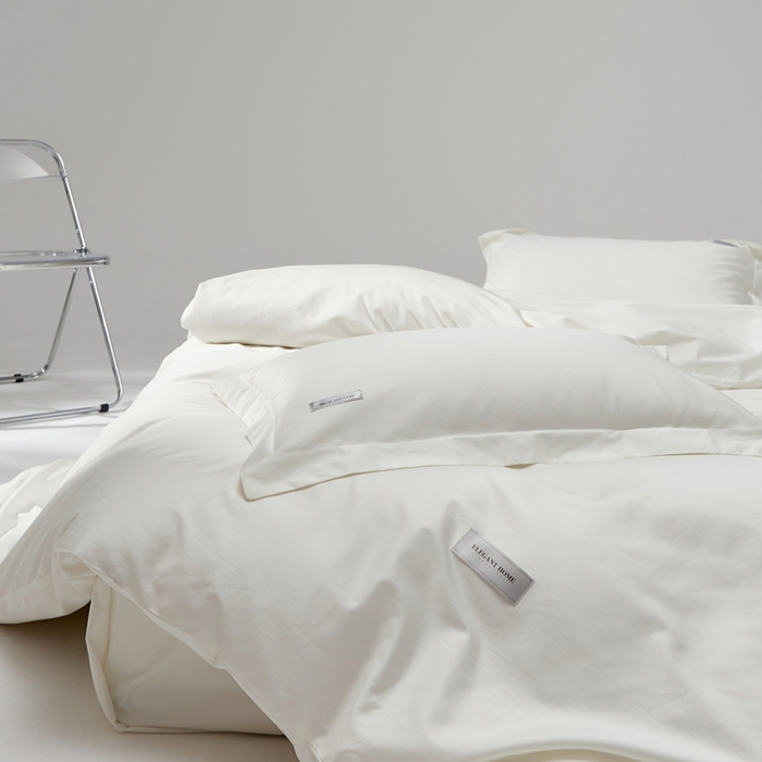 91家纺网 家纺一手货源 找家纺 红淳家纺 2025新款50s长绒棉纯色四件套及单品-四件套 雪月白