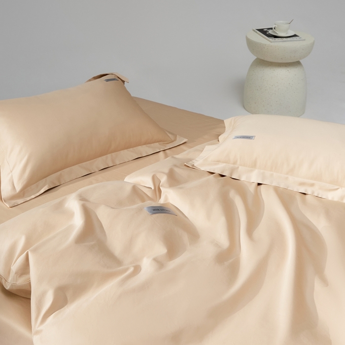 91家纺网 家纺一手货源 找家纺 红淳家纺 2025新款50s长绒棉纯色四件套及单品-四件套 亚麻棕