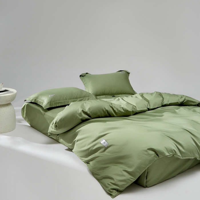 91家纺网 家纺一手货源 找家纺 红淳家纺 2025新款50s长绒棉纯色四件套及单品-四件套 莺茶绿