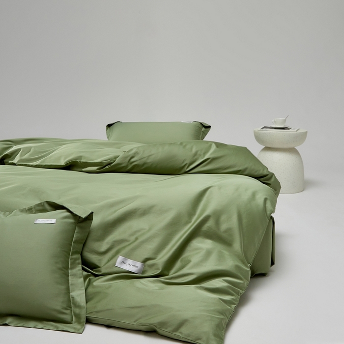 91家纺网 家纺一手货源 找家纺 红淳家纺 2025新款50s长绒棉纯色四件套及单品-四件套 莺茶绿