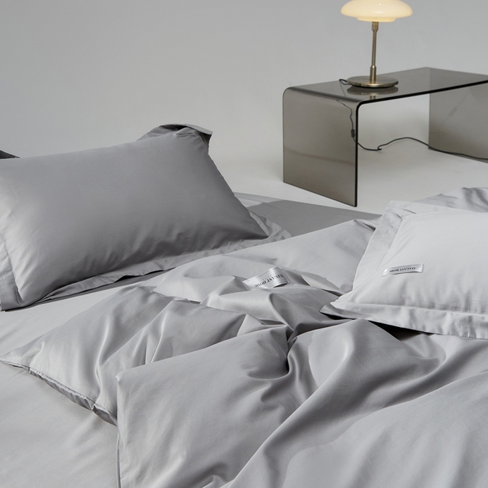 91家纺网 家纺一手货源 找家纺 红淳家纺 2025新款50s长绒棉纯色四件套及单品-四件套 雅士灰