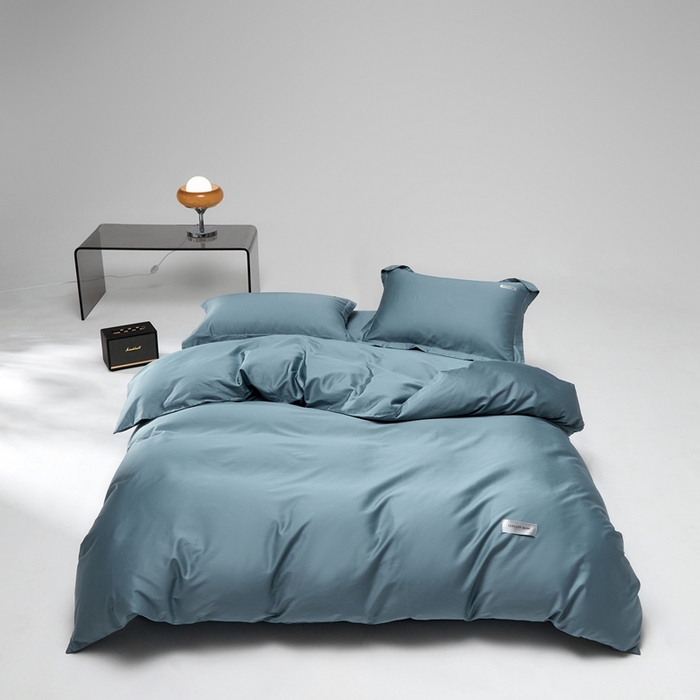 红淳家纺 2025新款50s长绒棉纯色四件套及单品-四件套 海茵蓝