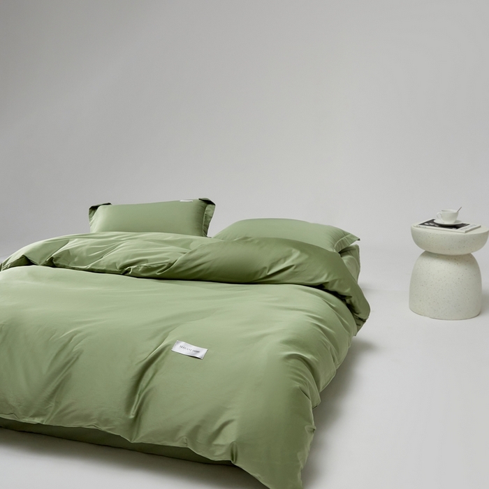 91家纺网 家纺一手货源 找家纺 红淳家纺 2025新款50s长绒棉纯色四件套及单品-四件套 莺茶绿