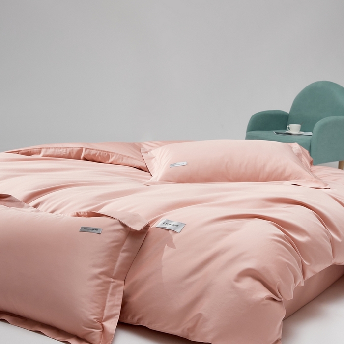 91家纺网 家纺一手货源 找家纺 红淳家纺 2025新款50s长绒棉纯色四件套及单品-四件套 茱萸粉