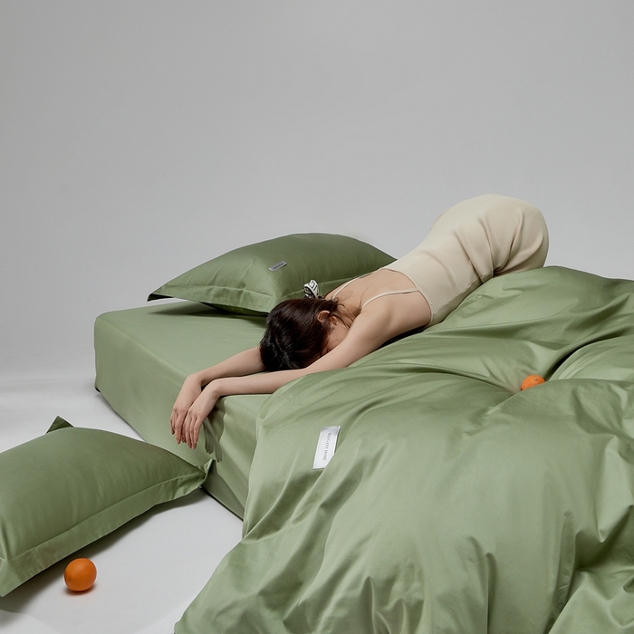 91家纺网 家纺一手货源 找家纺 红淳家纺 2025新款50s长绒棉纯色四件套及单品-四件套 莺茶绿