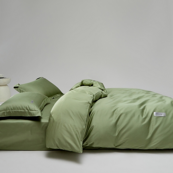 91家纺网 家纺一手货源 找家纺 红淳家纺 2025新款50s长绒棉纯色四件套及单品-四件套 莺茶绿