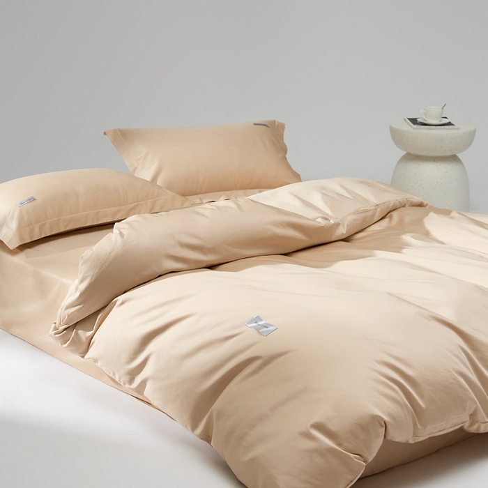 91家纺网 家纺一手货源 找家纺 红淳家纺 2025新款50s长绒棉纯色四件套及单品-四件套 亚麻棕