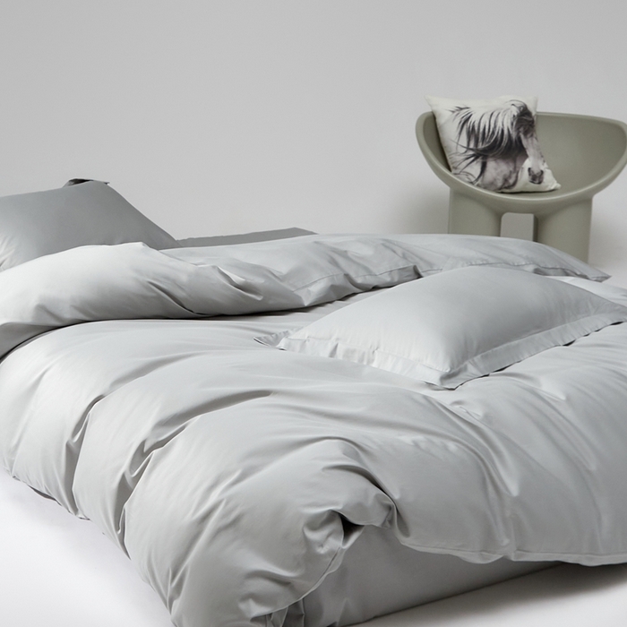 91家纺网 家纺一手货源 找家纺 红淳家纺 2025新款50s长绒棉纯色四件套及单品-四件套 朦胧灰