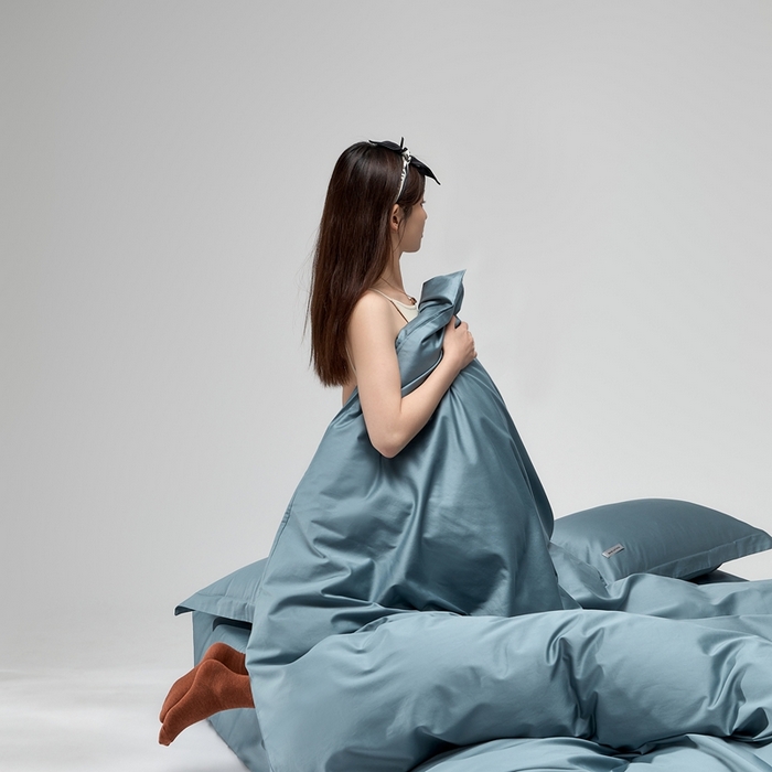 91家纺网 家纺一手货源 找家纺 红淳家纺 2025新款50s长绒棉纯色四件套及单品-四件套 海茵蓝