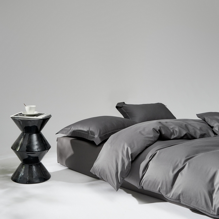 91家纺网 家纺一手货源 找家纺 红淳家纺 2025新款50s长绒棉纯色四件套及单品-四件套 暗夜灰