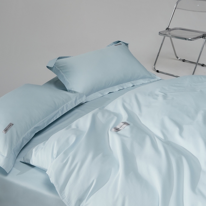 91家纺网 家纺一手货源 找家纺 红淳家纺 2025新款50s长绒棉纯色四件套及单品-四件套 湖泊蓝