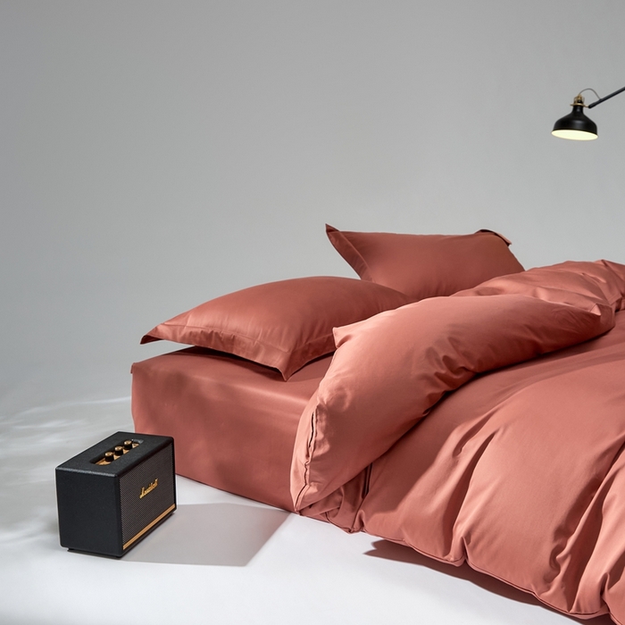 91家纺网 家纺一手货源 找家纺 红淳家纺 2025新款50s长绒棉纯色四件套及单品-四件套 秋香红