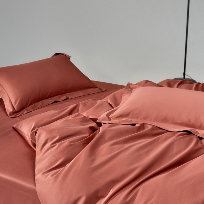 91家纺网 家纺一手货源 找家纺 红淳家纺 2025新款50s长绒棉纯色四件套及单品-四件套 秋香红