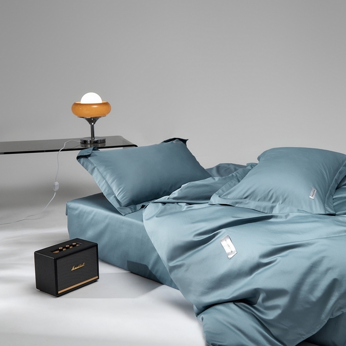 91家纺网 家纺一手货源 找家纺 红淳家纺 2025新款50s长绒棉纯色四件套及单品-四件套 海茵蓝