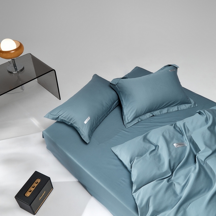 91家纺网 家纺一手货源 找家纺 红淳家纺 2025新款50s长绒棉纯色四件套及单品-四件套 海茵蓝