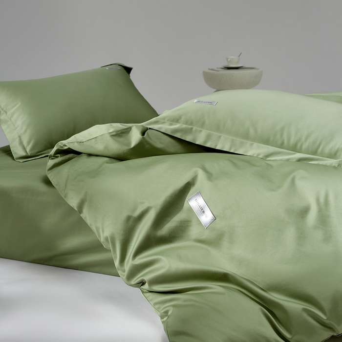 91家纺网 家纺一手货源 找家纺 红淳家纺 2025新款50s长绒棉纯色四件套及单品-四件套 莺茶绿