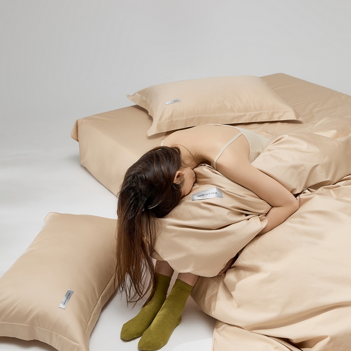 91家纺网 家纺一手货源 找家纺 红淳家纺 2025新款50s长绒棉纯色四件套及单品-四件套 亚麻棕