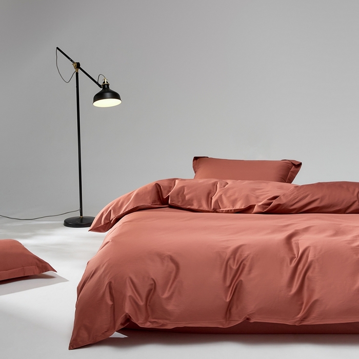 91家纺网 家纺一手货源 找家纺 红淳家纺 2025新款50s长绒棉纯色四件套及单品-四件套 秋香红