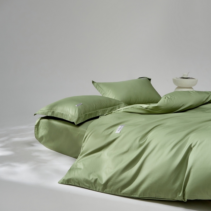 91家纺网 家纺一手货源 找家纺 红淳家纺 2025新款50s长绒棉纯色四件套及单品-四件套 莺茶绿