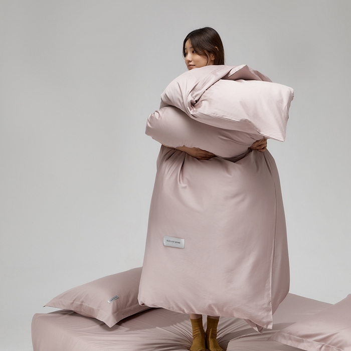 91家纺网 家纺一手货源 找家纺 红淳家纺 2025新款50s长绒棉纯色四件套及单品-四件套 烟灰紫