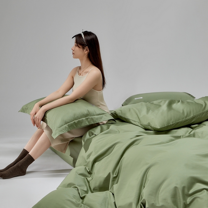 91家纺网 家纺一手货源 找家纺 红淳家纺 2025新款50s长绒棉纯色四件套及单品-四件套 莺茶绿