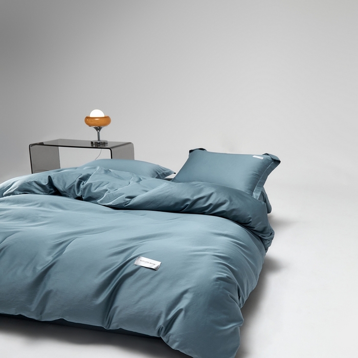 91家纺网 家纺一手货源 找家纺 红淳家纺 2025新款50s长绒棉纯色四件套及单品-四件套 海茵蓝