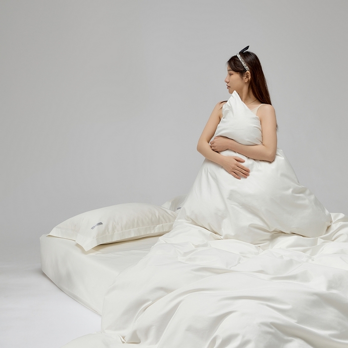 91家纺网 家纺一手货源 找家纺 红淳家纺 2025新款50s长绒棉纯色四件套及单品-四件套 雪月白