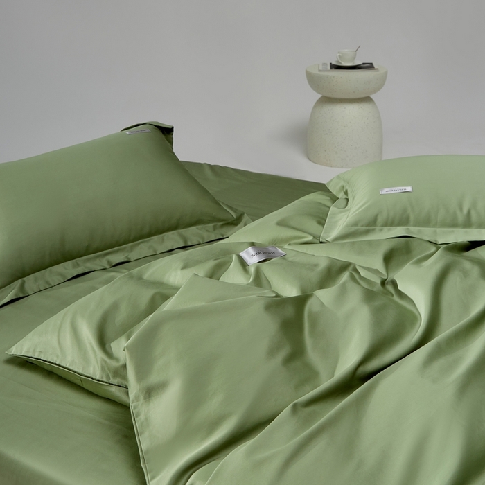 91家纺网 家纺一手货源 找家纺 红淳家纺 2025新款50s长绒棉纯色四件套及单品-四件套 莺茶绿