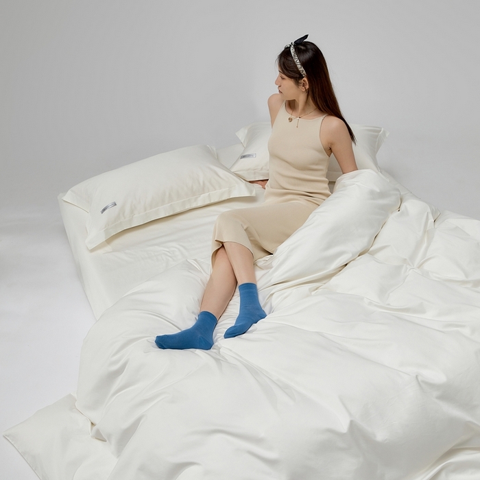 91家纺网 家纺一手货源 找家纺 红淳家纺 2025新款50s长绒棉纯色四件套及单品-四件套 雪月白