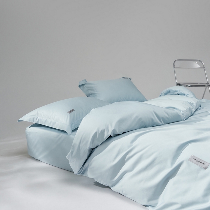 91家纺网 家纺一手货源 找家纺 红淳家纺 2025新款50s长绒棉纯色四件套及单品-四件套 湖泊蓝