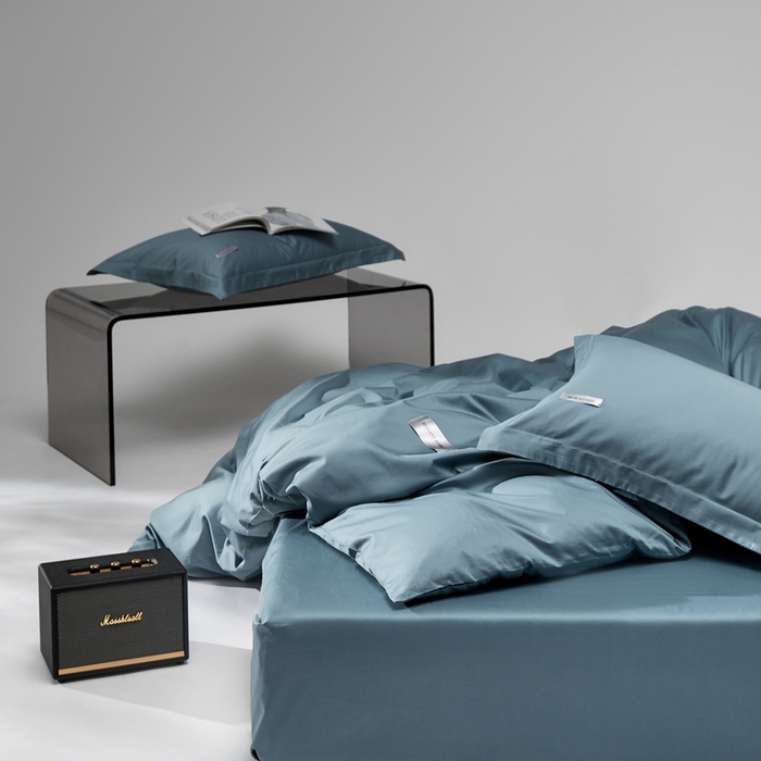 91家纺网 家纺一手货源 找家纺 红淳家纺 2025新款50s长绒棉纯色四件套及单品-四件套 海茵蓝