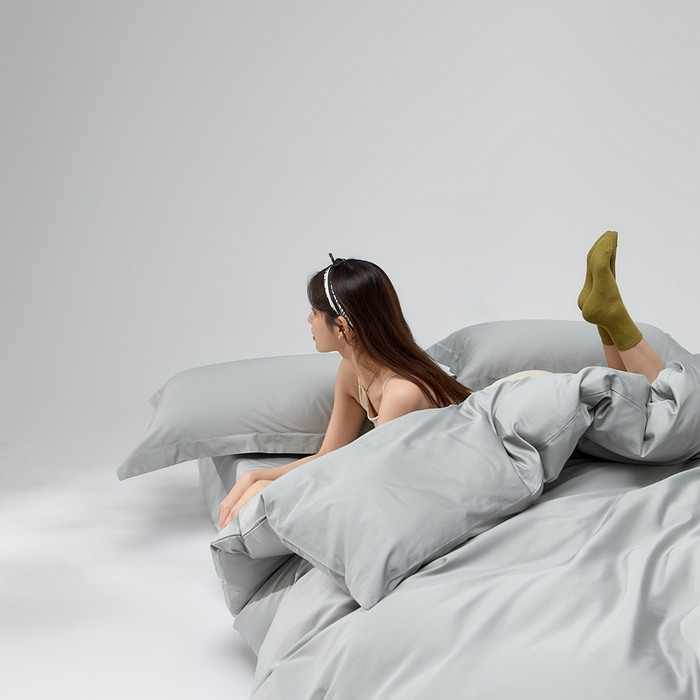 91家纺网 家纺一手货源 找家纺 红淳家纺 2025新款50s长绒棉纯色四件套及单品-四件套 朦胧灰