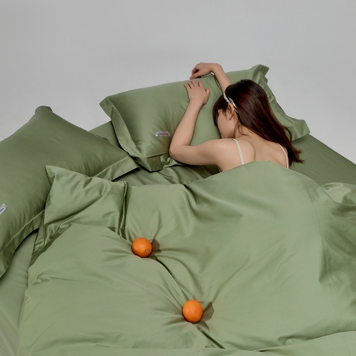 91家纺网 家纺一手货源 找家纺 红淳家纺 2025新款50s长绒棉纯色四件套及单品-四件套 莺茶绿