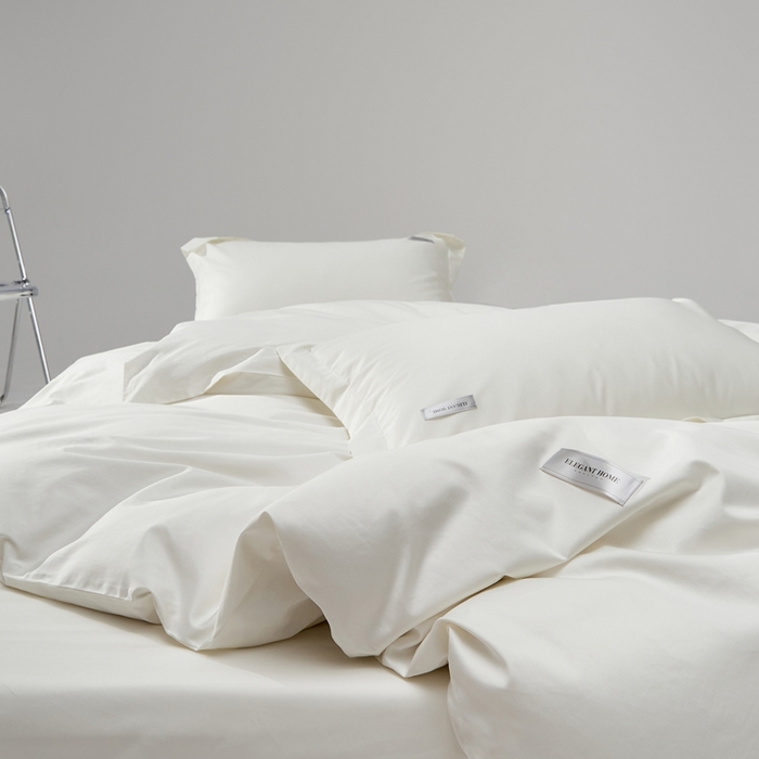 91家纺网 家纺一手货源 找家纺 红淳家纺 2025新款50s长绒棉纯色四件套及单品-四件套 雪月白