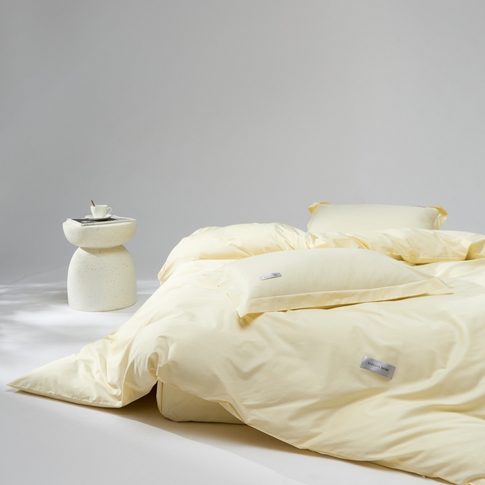 91家纺网 家纺一手货源 找家纺 红淳家纺 2025新款50s长绒棉纯色四件套及单品-四件套 向阳黄